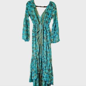 KARMA Highway TURQ. Ocean Dreams Ruffle Hem Hi Lo Dress OS NWT
